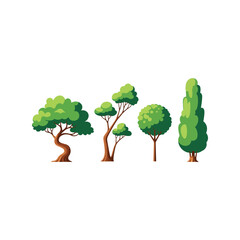 Set of diverse stylized green trees for landscape design and illustration vector