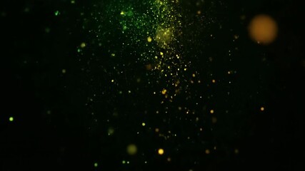 Wall Mural - glowing green and gold particles slowly descend and scatter in a mesmerizing seamless loop glitter, 