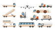 © Aleksandr - A display of airport ground service vehicles. These include tractors, baggage carts, and passenger buses, illustrating their role in providing aircraft services and passenger transportation.
