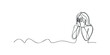 © Maestro - Woman crying, hiding face with hands, continuous line sketch