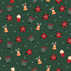 Wall Mural - Seamless cozy winter holiday's pattern. Vector background