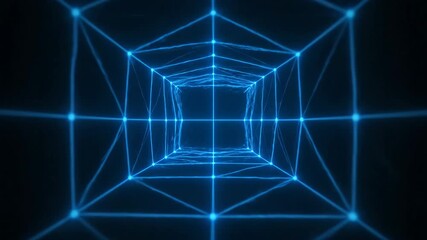 Sticker - seamlessly looping video featuring an intricate neon blue geometric grid structure slowly expanding 