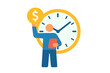 © typepng - Businessman holding money coin near large clock face symbolizing financial time