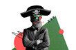 © deagreez - Composite trend artwork 3D sketch photo collage of caricature aged man happy hallowing costume pirate headwear eyeglasses beard mustache