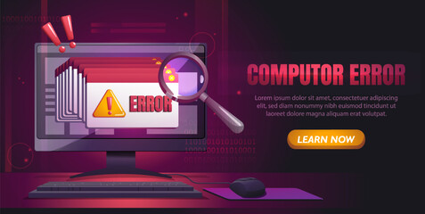 Computer error screen with warning sign. Vector illustration