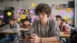 © vetrana - Teen student struggles to focus on class while checking smartphone due to social media notifications