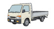 © Mihoub - A simple illustration of a flatbed pickup truck with a light cream-colored cab and a gray cargo bed, suitable for graphic design projects