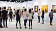 © sky studio - 現代アートギャラリーや美術館で絵画を鑑賞する人々の群衆（ぼかし効果あり）