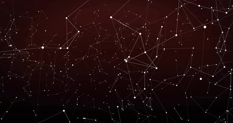 Wall Mural - Connecting white nodes with thin lines forming network over dark red to black gradient, design