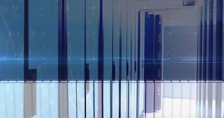 Wall Mural - Displaying abstract glitch pattern on digital screen overlay, with pixel noise and light streak