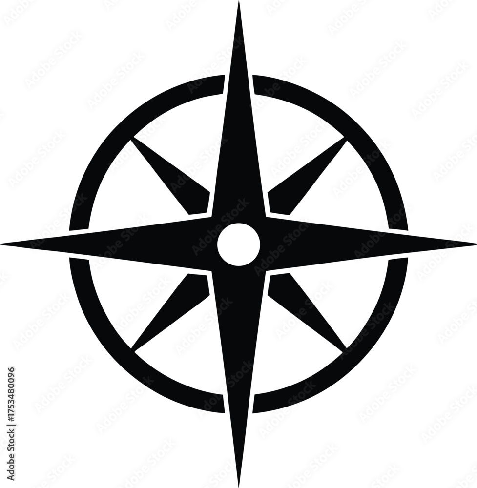 Compass Rose Icon Navigational Guidance: Circular Windrose Symbol for ...