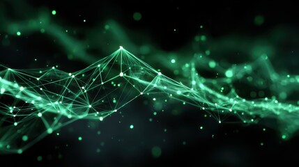 Wall Mural - Abstract Green Glowing Plexus Network with Lines and Nodes