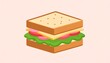 © Borneo - A simple, isometric illustration depicts a layered sandwich. Components include lettuce, tomato, cheese, and ham between two slices of bread