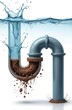 © miss irine - Illustration of a clogged pipe with dirty water. Sewage blockage problem and plumbing repair concept. Water splashes to show issue inside of drain.
