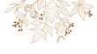 © merfin - Autumn background or card template with seasonal brunch of plants and fall leaves. Delicate and elegant botanical elements for Hello autumn designs