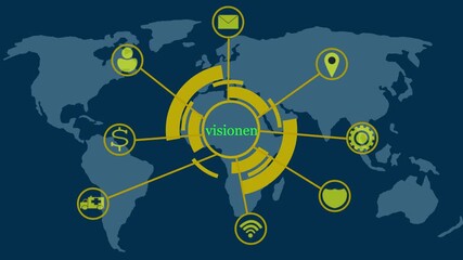 Wall Mural - Global Vision Network Diagram with Connecting Nodes on World Map Background connection