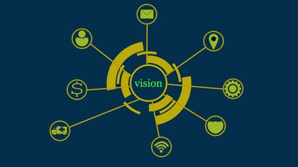 Wall Mural - Centralized Vision Network Diagram with Connecting Nodes on Dark Blue Background connection