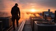 © vetrana - Skilled technician working on rooftop HVAC systems during sunset with dramatic sky and steam