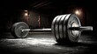 © Tyrah - Heavy barbell on gym floor with chalk dust in low light setting