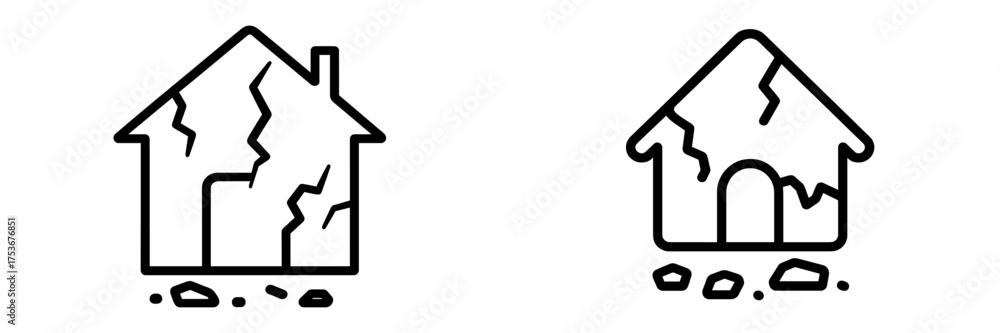 Simple Damage Vector Destruction symbol representing damage to homes after a natural ...
