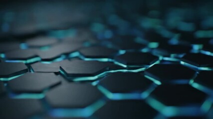 Wall Mural - Shallow depth of field close-up shot of a softly glowing futuristic hexagonal grid pattern, with a slow camera pan modern, deep learning, high-tech