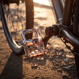 Close up of bicycle pedal with sunlight reflection on ground