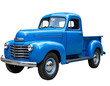 © Rendy Dastian - Isolated classic blue pickup truck, vintage American vehicle, antique car, transportation