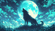 © Adja Atmaja - A wolf roars under the moonlight at night, anime style