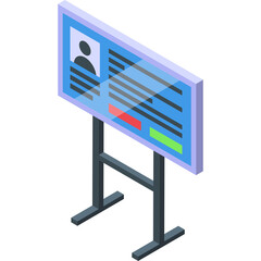 Wall Mural - Isometric Display Screen Showing Profile Information and Buttons on a Stand with Transparent Background