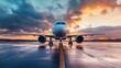 © Phetdaoheuang - Airplane taking off at sunset airport runway travel image dynamic skies wide angle view aviation enthusiasm