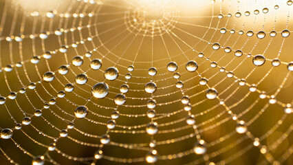 radial. Dew drops in a circular pattern along delicate spider web threads. wildlife magazines, conservation campaigns, designed for wildlife conservation campaigns, supports conservation.
