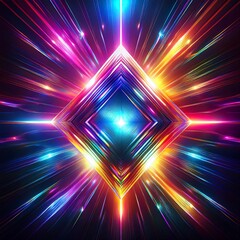 Wall Mural - A dazzling, radiant diamond-shaped burst of light emits colorful energy, hinting at cosmic wonder. The vibrant spectrum of hues converges at the center.
