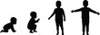 © MdShahin - Child growth silhouette vector, baby to toddler development, crawling to standing poses, black icons for parenting, education, childhood stages, medical concept