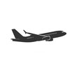 © arra - Generic passenger airplane silhouette taking off or in flight, side view isolated on white background, travel and aviation concept icon