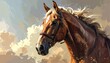 © suka - A digital painting of a horse with rich brown coat, mane, and bridle