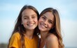 © ming - Lovable caucasian girls expressing positive emotions to camera. Outdoor photo of refined sisters posing on sky background. High quality