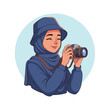 © Belial - Smiling Muslim Woman Photographer Holding a Digital Camera Illustration