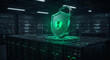 © prabu - Cybersecurity concept digital padlock icon over server racks, safeguarding sensitive data in secure data center