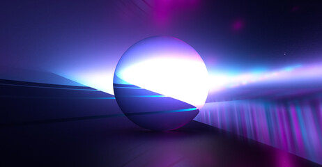 Wall Mural - Dark abstract background. Transparent neon ball.