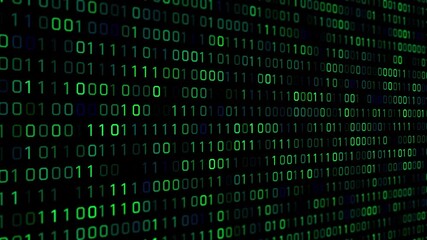 A classic motion graphic featuring cascading green binary code and numbers flowing down a screen, great for coding, IT, and matrix themes.