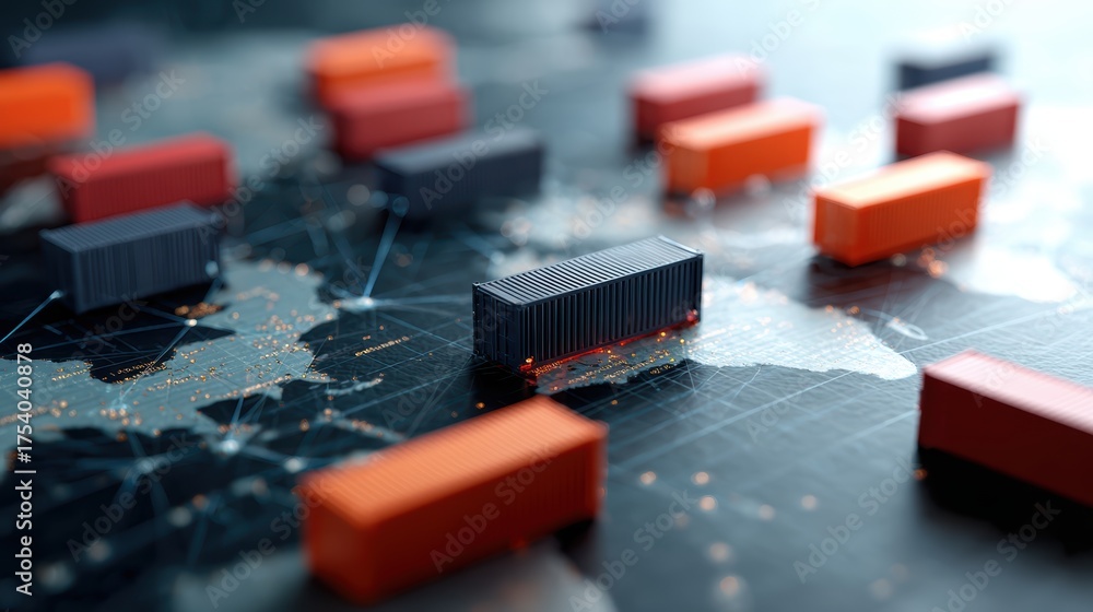 A network of interconnected shipping containers and cargo ships on a ...