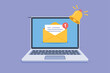 © Tanzicons - Laptop with email notification and bell icon, symbolizing digital communication, alerts, and online messaging, on transparent background