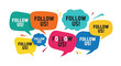 © Avoxel - Colorful speech bubbles with the text 'Follow Us!' in various colors and sizes, promoting social media engagement.