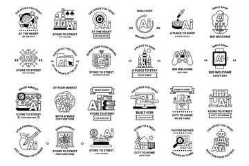 Canvas Print - A collection of black and white icons with a variety of themes