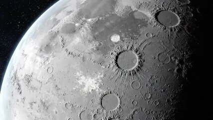 Wall Mural - Detailed Close Up of Half Moon Craters and Lunar Surface Against Starry Night Sky with Subtle Lighting and Texture Depth