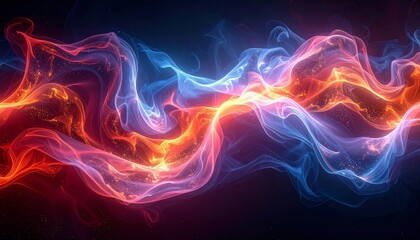 Wall Mural - Abstract blue and purple fractal smoke design with dynamic lines and wave motion texture illustration