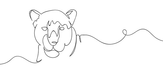 Wall Mural - Black panther face, continuous hand drawn doodle line art vector, editable stroke.