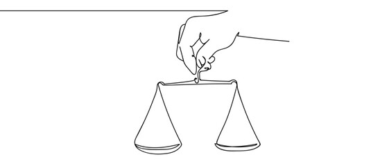 Wall Mural - Hand holding a scale, continuous hand drawn doodle line art vector, editable stroke.