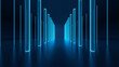 © REHENA - Futuristic abstract background with glowing neon pillars in perspective creating a pathway design concept