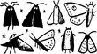 © Good moose - Cartoon moths in black and white style. Simple vector illustration set showcasing various insect designs.